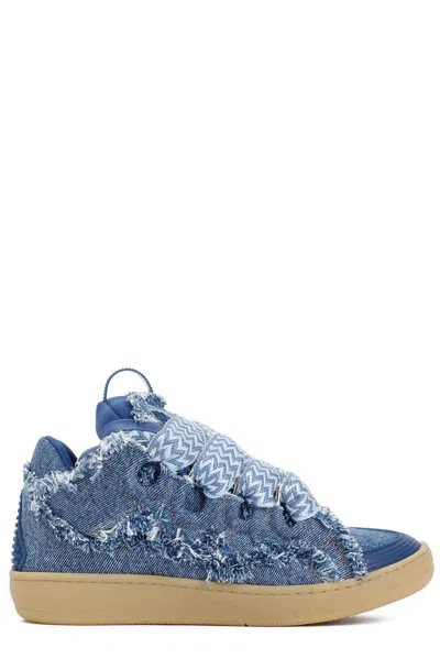 Shop Lanvin Frayed Curb Sneakers In Blue