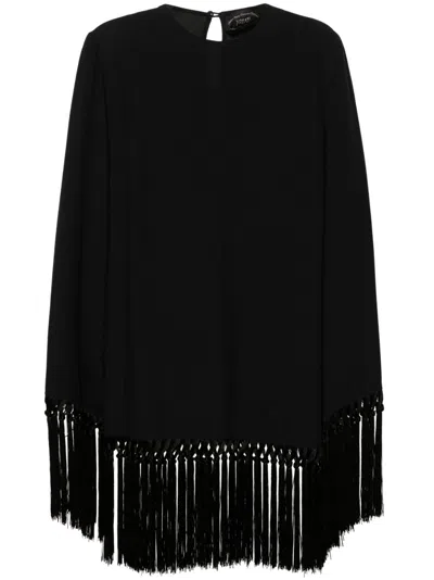 Shop Taller Marmo Black Claudia Fringed Mini Dress