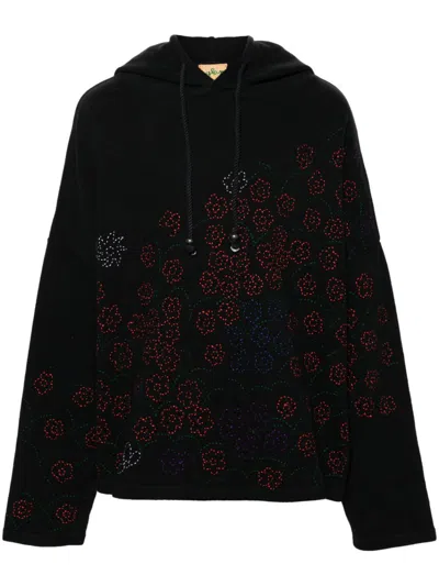 Shop Glass Cypress Black Floral-embroidered Drop-shoulder Hoodie