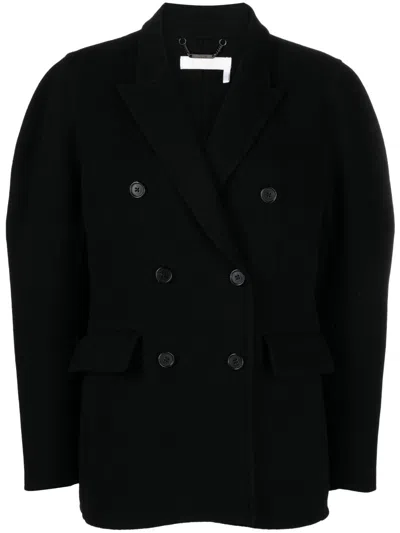 Shop Chloé Black Double-breasted Wool-cashmere Blazer