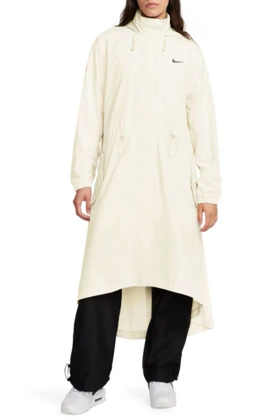 Shop Nike Essential Longline Trench Coat In Sail/ Black