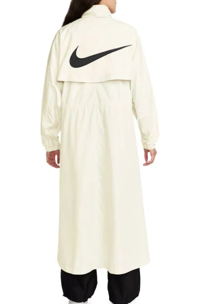 Shop Nike Essential Longline Trench Coat In Sail/ Black