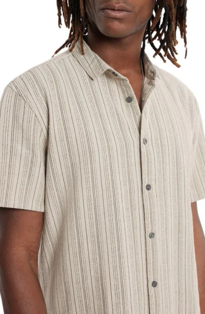 Shop John Varvatos Sean Stripe Short Sleeve Cotton & Hemp Button-up Shirt In Camel
