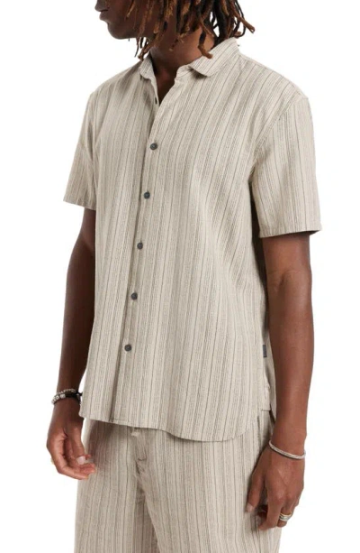 Shop John Varvatos Sean Stripe Short Sleeve Cotton & Hemp Button-up Shirt In Camel