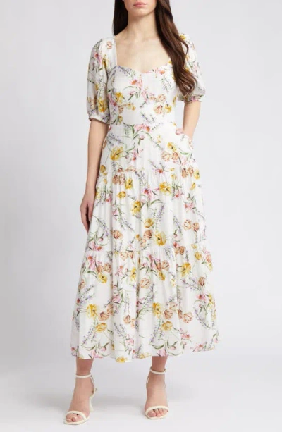 Shop Chelsea28 Floral Tiered Puff Sleeve Maxi Dress In White Floral