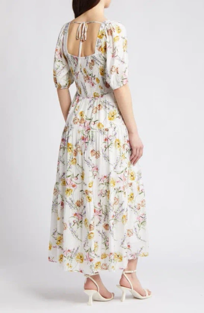 Shop Chelsea28 Floral Tiered Puff Sleeve Maxi Dress In White Floral