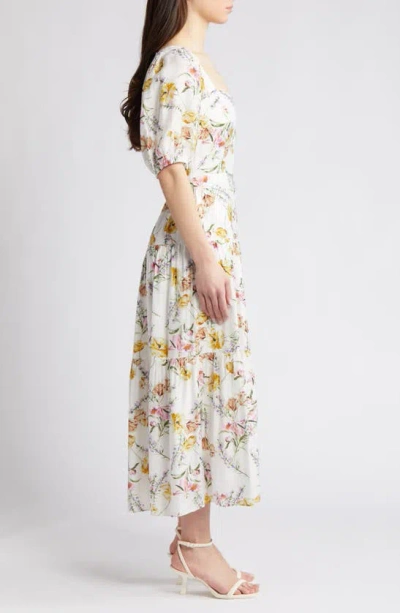 Shop Chelsea28 Floral Tiered Puff Sleeve Maxi Dress In White Floral