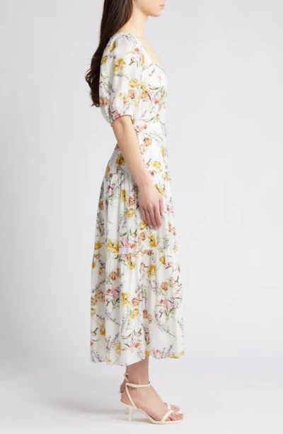 Chelsea28 Floral Tiered Puff Sleeve Maxi Dress In White Floral