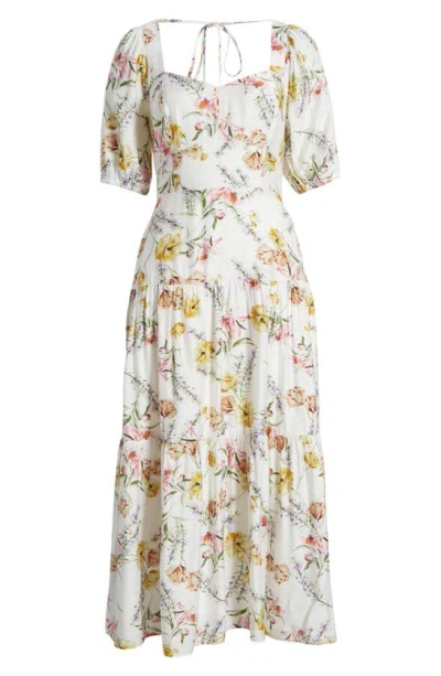 Shop Chelsea28 Floral Tiered Puff Sleeve Maxi Dress In White Floral