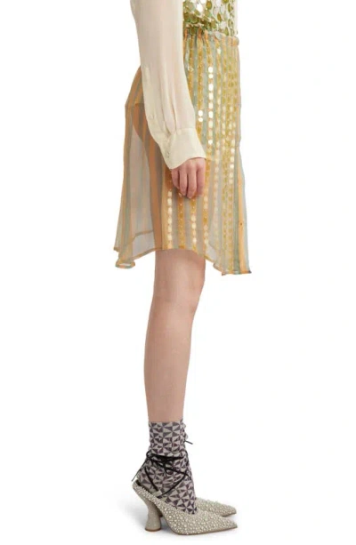 Shop Dries Van Noten Paillette Stripe Sheer Silk Skirt In Peach 5