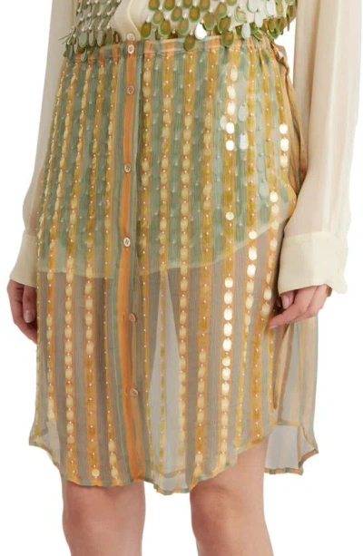 Shop Dries Van Noten Paillette Stripe Sheer Silk Skirt In Peach 5