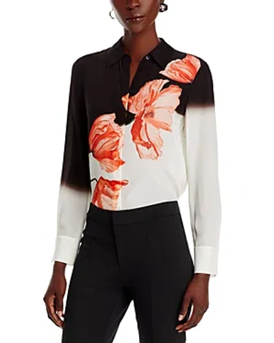 Shop Alice And Olivia Brady Silk Floral Blouse In Black Flor