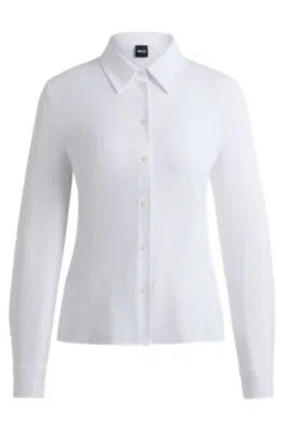 Shop Hugo Boss Extra-slim-fit Blouse In Italian Performance-stretch Dobby In White