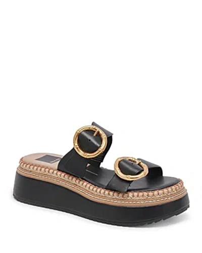 Shop Dolce Vita Women's Rysha Slip On Buckled Platform Sandals In Black Leather