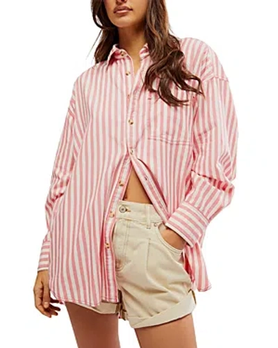 Shop Free People Freddie Striped Shirt In Coral Combo