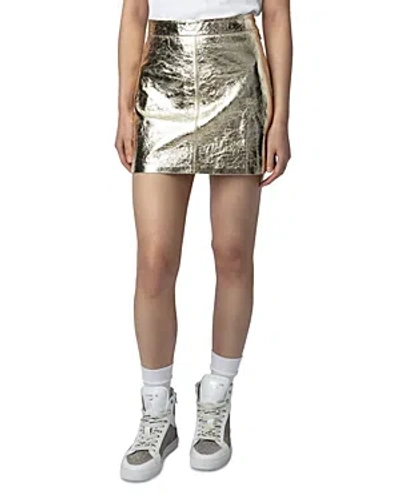 Shop Zadig & Voltaire Jinette Metal Leather Mini Skirt In Shea