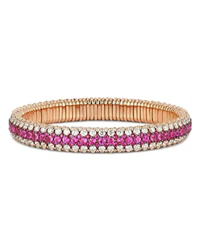 Shop Roberto Demeglio 18k Rose Gold Ruby & Diamond Three Row Stretch Bracelet In Pink/white