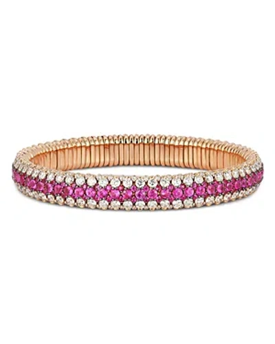 Roberto Demeglio 18k Rose Gold Ruby & Diamond Three Row Stretch Bracelet In Pink/white