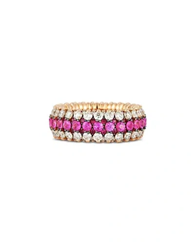 Shop Roberto Demeglio 18k Rose Gold Ruby & Diamond Triple Row Stretch Ring In Pink/white