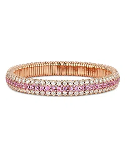 Shop Roberto Demeglio 18k Rose Gold Pink Sapphire & Diamond Three Row Stretch Bracelet In Pink/white