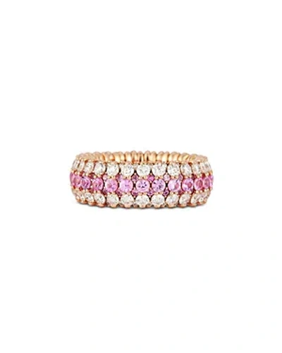 Shop Roberto Demeglio 18k Rose Gold Pink Sapphire & Diamond Triple Row Stretch Ring In Pink/rose Gold