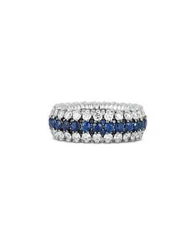 Shop Roberto Demeglio 18k White Gold Blue Sapphire & Diamond Triple Row Stretch Ring In Blue/white