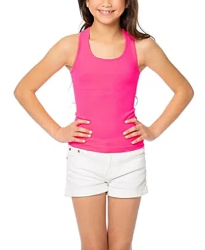 Malibu Sugar Ribbed Racer Back Tank Top - Big Kid In Neon Fuchsia