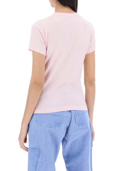 Shop Acne Studios Crew-neck T-shirt With Logo Patch In Pink