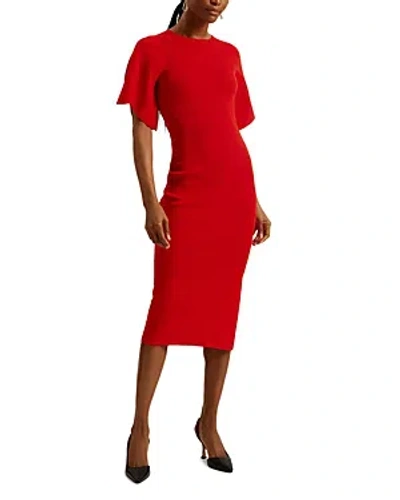Shop Ted Baker Ribbed Bodycon Midi Dress In Red
