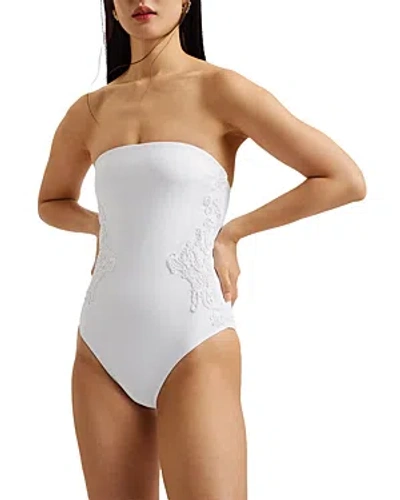 Shop Ted Baker Embroidered One Piece Swimsuit In Ivory