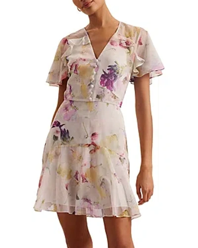 Shop Ted Baker Angel Sleeve Fit And Flare Mini Dress In White