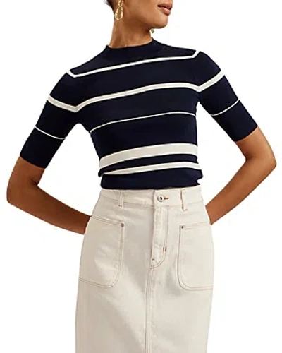 Shop Ted Baker High Neck Striped Top In Navy