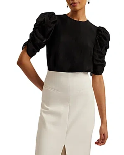Shop Ted Baker Pleated Puff Sleeve Top In Black
