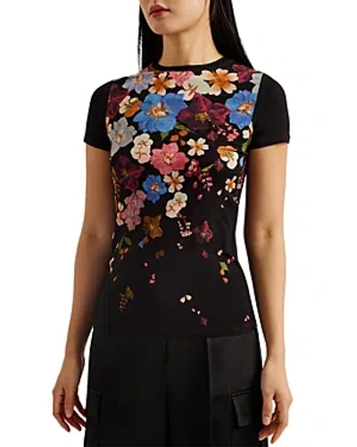 Shop Ted Baker Printed Fitted Tee In Black