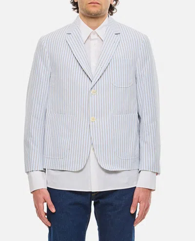 Shop Thom Browne Cotton Seersucker Jacket In Sky Blue