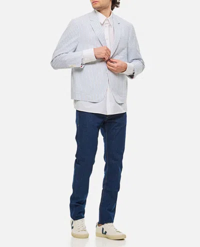 Thom Browne Cotton Seersucker Jacket In Sky Blue