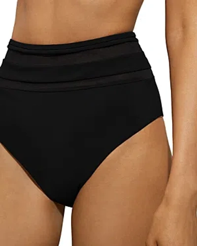 Shop Reiss Jemma High Rise Mesh Inset Bikini Bottom In Black