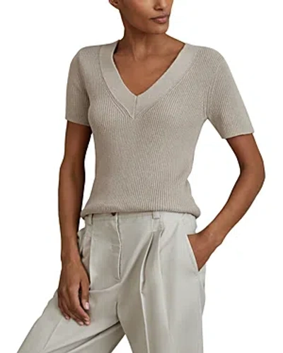 Shop Reiss Rosie V Neck Knitted Sweater In Neutral