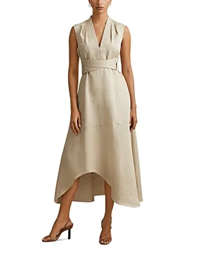 Shop Reiss Ava Linen Blend Belted Midi Dress In Neutral