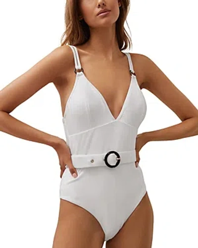 Shop Reiss Alora Textured Belted Swimsuit In White