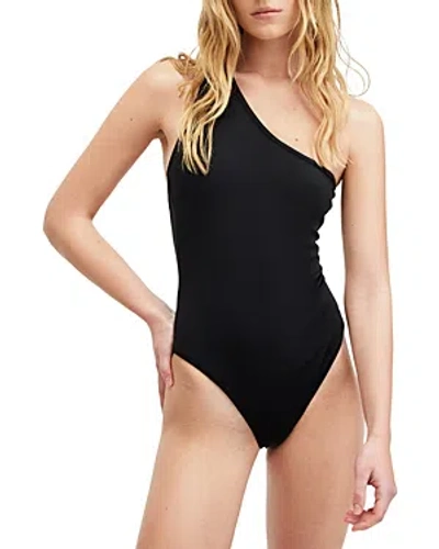 Shop Allsaints Correl Asymmetrical Swimsuit In Black