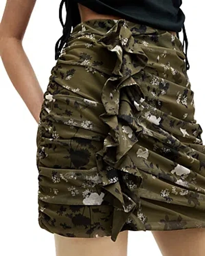 Shop Allsaints Gloria Kora Floral Ruched Mini Skirt In Khaki Green