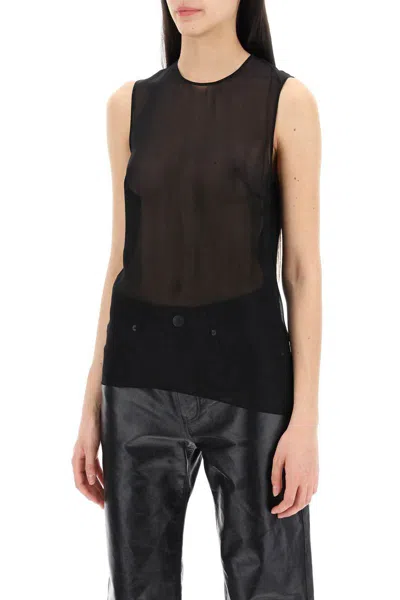 Shop Ami Alexandre Mattiussi Ami Paris Sleeveless Silk Top In In Black