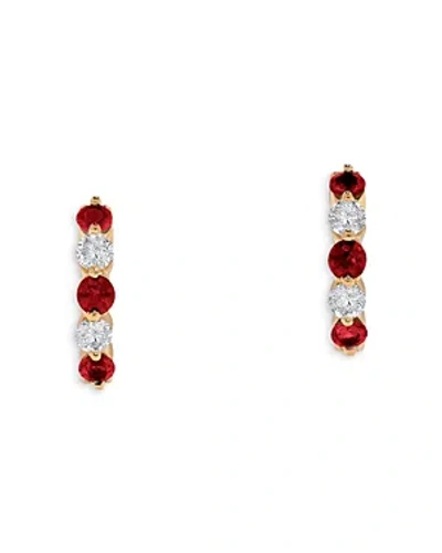Shop Bloomingdale's Ruby & Diamond Hoop Earrings In 14k Yellow Gold - 100% Exclusive In Red