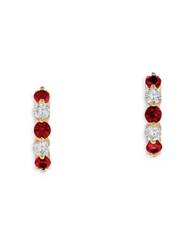 Bloomingdale's Ruby & Diamond Hoop Earrings In 14k Yellow Gold In Red