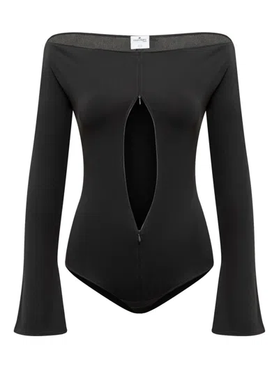 Shop Courrèges Courreges Crepe Jersey Bodysuit In Black