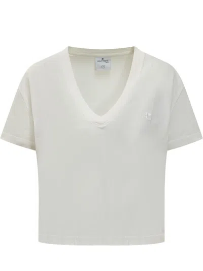 Shop Courrèges Courreges V Neck Cropped Tee In White