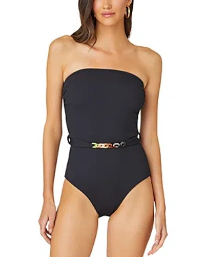 Shop Shoshanna Hive Textured Belted One-piece Swimsuit In Jet