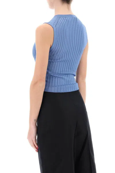 Shop Marni Sleeveless Ribbed Knit Top In Blue