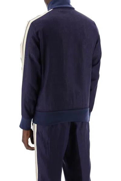 Shop Palm Angels Linen Track Sweatshirt For In Blue